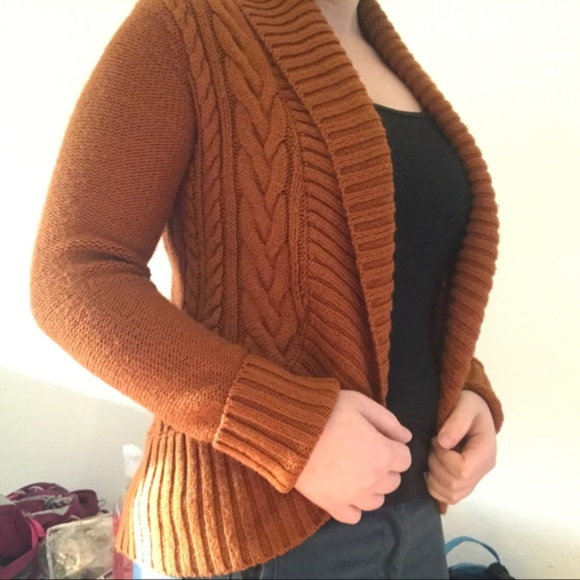 burnt orange cable knit cardigan
